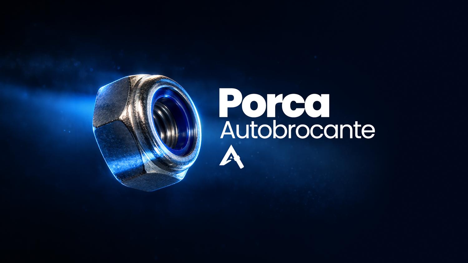 Porca metálica com fundo escuro.